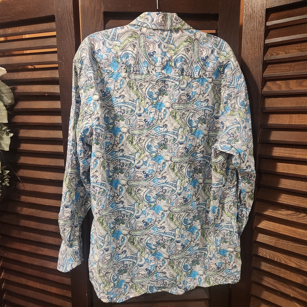 Alan Flusser Paisley Button-Down Shirt - Blue and Green - Picture 3 of 3